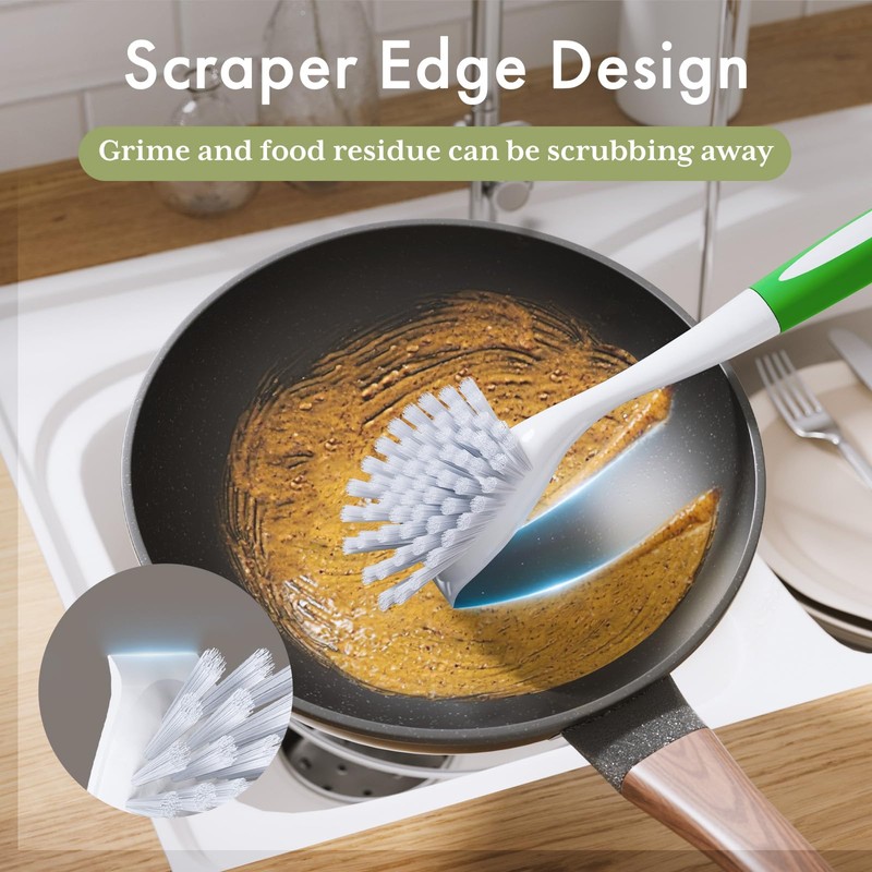 Amazer Dish Brush with Handle, 2 Pack Kitchen Scrub Brushes