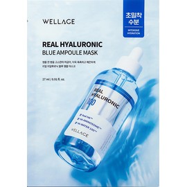 Wellage Real Hyaluronic Blue Ampoule Mask (27ml x 5 sheets) / 웰라쥬 리얼 히알루로닉 블루 앰플 마스크 (27ml x 5매) x 4세트 15분 초밀착 수분 부스팅 부드러운 캐시미어 촉감의 마스크 시트 특허보습성분 히알루론산 8종 함유