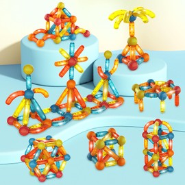 Nasjac Juguetes de Bloques de Construcción Magnéticos Niños 3D, 25/64 Piezas Juego de Apilamiento Varillas Ladrillos Magnética, Juego Construcción de Rompecabezas Creativos Regalo para Niño Niña