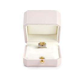 Woodten Octagonal Jewelry Ring Gift Box PU Leather Proposal Engagement Ring Box(Pink)