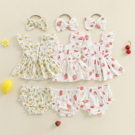 Mubineo Baby Girl Summer Clothes Cotton Linen Ruffle Tops Dress Shorts Outfits Toddler Shirt Bloomers Princess Outfit (Yellow Lemon, 3-6 Months)