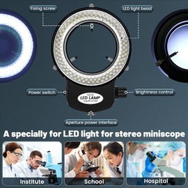 Tiamu 144 LED Industrial Microscope Camera Ring Light, Stereo Microscope Light Illuminator, Super Brightness LED Beads Ring Light, 0-100% Adjustable for Stereo Microscope, Jewellery Repair Lamp