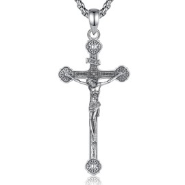 CELESTIA Cross Necklace Women, Oxidized 925 Silver Jesus Crucifix Pendant with Adjustable Stainless Steel Chain – Spiritual Gifts for Easter, Christmas, Baptism, Confirmation