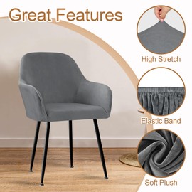 Betylifoy Stretch Chair Cover, Set of 2, Elastic Chair Cover, Chair Covers with Armrest, Removable Chair Cover, Grey Protective Cover for Dining Room, Living Room, Wedding, Party Decoration (Grey)