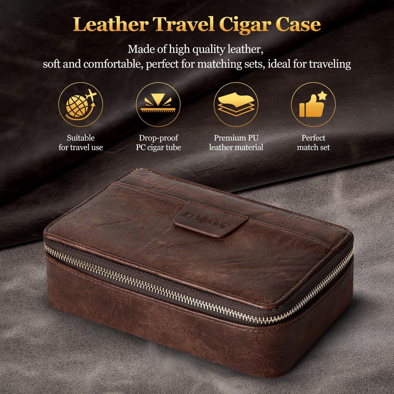 SEMKONT Cigar Humidor,Leather Travel Cigar Humidor,Include 4 Cigar Tubes with