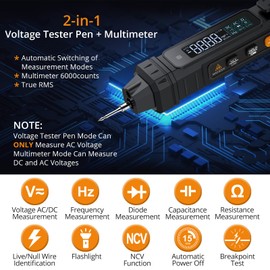 Neoteck 2 in 1 Pen Type Digital Multimeter Non-Contact Voltage Tester 6000 Counts Intelligent Multimeter with LCD Display for AC/DC Voltage Resistance Diode Continuity Capacitance Frequency