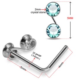 Nose Studs Lavender Gem S Shaped 925 Sterling Silver 22 Gauge L Shaped