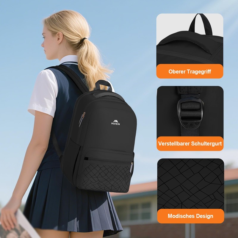 MATEIN School Backpack Teenager, 15.6 Inch Laptop Backpack Women, Lightweight