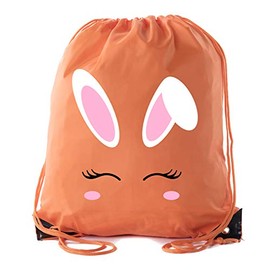 Mato & Hash Easter Basket Bags, Bulk Drawstring Backpacks, Party Favor Goody Bags for Easter - Bunny Face - Orange CA2500EasterDTG S5