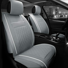 otoez 5 Seats Leather Car Seat Covers Faux Leatherette Automotive Seat Covers Full Set Universal Fit for Most Sedan SUV Truck Waterproof Vehicle Cushion Cover Protector (No Pillows, Gray)