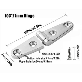 Pair Heavy Duty Strap Hinge with Self-Tapping Screw,316L Stainless Steel Strap Hinges Marine Boat Home Hardware Heavy Duty Strap Hinges for Shed Gate Barn Door Outdoor (2 Hole)