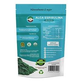 SABIA MADRE TIERRA  Alga espirulina orgánica certificada 250g, 100 Pura, Sin rellenos, Clorofila natural, Proteína                                    