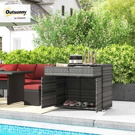 Outsunny Outdoor Storage Cabinet, Hot Tub Accessory Storage, Freestanding PE Rattan Wicker Cabinet with Drawer for Indoor, Outdoor Swimming Pool, Spa, Gray