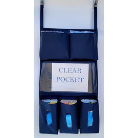 It's Sew EZ Personal Protection Equipment (PPE) Isolation Door Caddy - 6 Pockets - NFPA-701 Fire Retardant Nylon Oxford with Two Stainless Steel Hooks included (Navy, 6 pockets)
