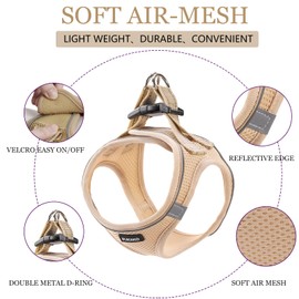 PUKAKO Puppy Harness and Leash Set, Small Dog Harness and Leash Set, Step in Small Size Harness with Soft Mesh and Reflective Bands for Extra-Small/Small Dogs, Khaki， M