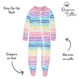 HonestBaby 2-Pack Organic Cotton Snug-Fit Footed Pajamas, Rainbow Stripe, 12 Months