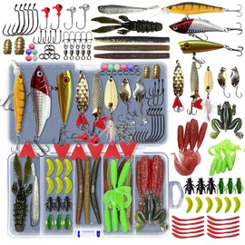 UperUper Fishing Lures Kit Set, Baits Tackle Including Crankbaits, Topwater Lures, Spinnerbaits, Worms, Jigs, Hooks, Tackle Box and More Fishing Gear Lures for Bass Trout