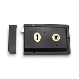 Infinity Decor Epoxy Black Fluted Rim Lock Set – Traditional Gate Locks for Wooden Garden Gates and External Doors