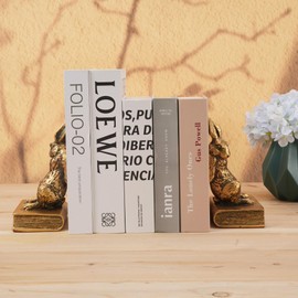 Book Ends for Shelves to Hold Books Hevay Duty,Decorative Bookends for Bookshelf Décor,Cute Animal Rabbit Book Stopper Easter Bunny Statues for Home, Office Desk, Living Room Decoration,1 Pair (Gold)