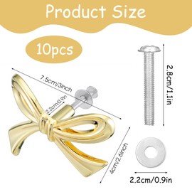 10 Pcs Bow Shape Cabinets Knobs, Brass Bow Drawer Knobs Vintage Gold Bow Dresser Handles Decorative for Home Kitchen Cabinet Hardware Cupboard Drawer Pulls
