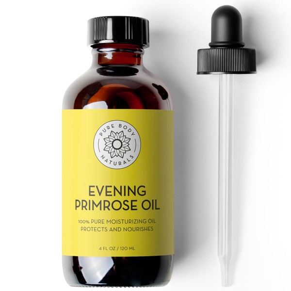 Pure Body Naturals Evening Primrose Oil - Liquid, not Capsules - for Face, Skin and Hair, 4 fl oz