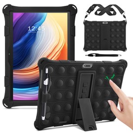 DETUOSI Silicone Case Compatible with Dragon Touch Notepad K10, 10 inch Universal Tablet Case, Multi-Angle Protective Cover for ZONKO K105 10 inch, Winsing 10 with Strap & Stylus Pen, Black