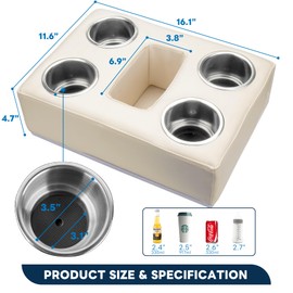 marinexplore 4 Cups Pontoon Cup Holder,Boat Seat Cup Holder,Sofa Organizer,Portable Cup Beverage Holders for Pontoon Boat Sofa,RV Couch,Car Back Seat(Beige)