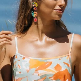 Clearine Colourful Flower Earrings for Women, Bling Rhinestones Marquise Teardrop Cluster Floral Dangle Earrings for Summer Holiday Multicolour Gold-Tone