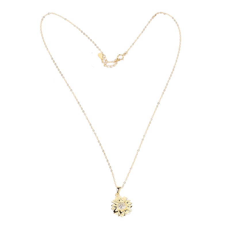 Pendant Necklace 925 Silver Sunflower Shape Gold Exquisite Shiny Elegant