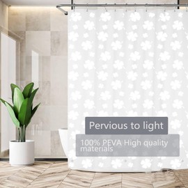 FINEBAT Clover Shower Curtain Liner 72 x 72, Plastic Waterproof 4G Lightweight Shower Liner for Bathroom, with Grommets Holes and 3 Heavy Duty Magnetic Weights