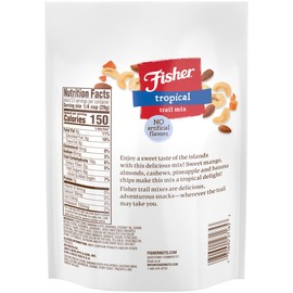 Fisher Snack Tropical Trail Mix, Banana Chips, Almonds, Cashews, Dried Sweetened Pineapple and Mango, 3.5 Ounces (Pack of 6)