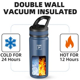 Fanhaw 18 Oz Kids Insulated Water Bottle with Straw Lid – Stainless Steel Double Wall Vacuum, Leak-Proof, BPA-Free Water Bottles for School Boys & Girls(Navy Blue)