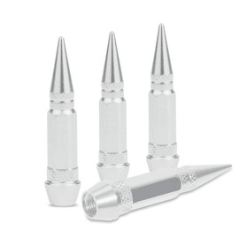 4 Pcs Silver Aluminum Tires Stem Caps 60mm Spiked Lug Nuts Wheel Air Valve Cover