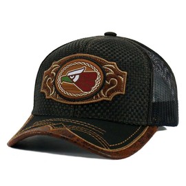 Mexico Hat Federal Logo Eagle Aguila Straw Cap Aztec Western Style Embroidery Trucker Mesh Snapback Curved Bill Baseball Cap (Flag Eagle - Black)