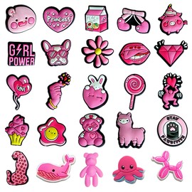 BULKITEM 25PCS Pink Decorations Charms for Clog Accessories Pins for Girls Women Cute Pink Gifts,Pink Shoe Charms Accessories Decorations