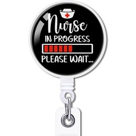 YAZMEEN Nurse in Progress Please Wait Retractable Badge Reel with Alligator Clip Funny ID Badge Holder for Nurse Nursing Student Gifts Clear Name Card Holder for RN LPN Nurse Doctor Teacher Student