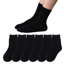 hakugoo Boys Socks Kids Crew Socks Girls Dress Socks Seamless Cotton Socks 8-10 Years Athletic Socks Uniform Socks for Girls, Black 6 Pairs (L)