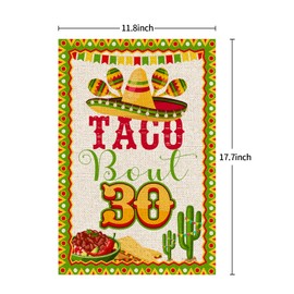 WeBenison Taco Bout 30 Garden Flag - Fiesta 30th Birthday Party Yard House Lawn Sign/Adios To My 30's Door Yard Lawn Sign Decor/Mexican 30 Theme Party Outdoor Decorations, Double Side Burlap