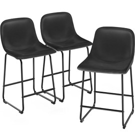 TAVR Furniture Counter Height Bar Chairs Set of 3, Black Modern Counter Stools with Back & Metal Legs, Armless Dining Chairs for Kitchen Island Coffee Shop