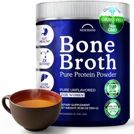 Bone Broth Protein Powder for Women and Men Carnivore, Paleo & Keto Friendly Supports Healthy Skin, Hair, Nails, Joint Non-GMO, Hydrolyzed Collagen Peptides Type 1&3 Made in USA (10.58 Oz)