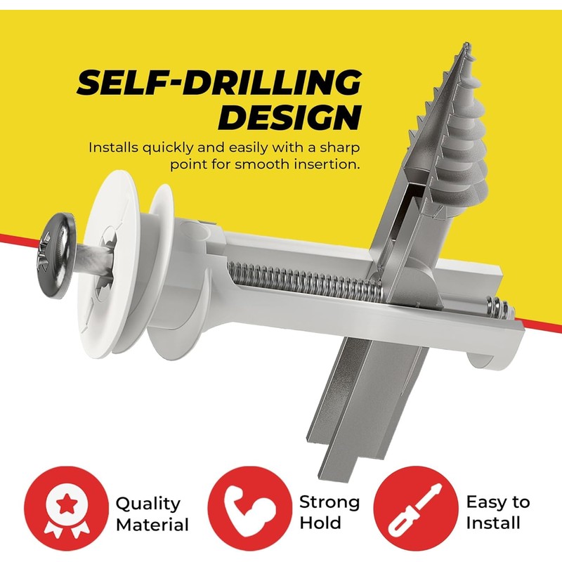 Heavy Duty Drywall Anchors and Screws Kit Including Toggle Anchors
