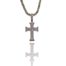 Iced Tennis Cross Choker Chain Link Necklace Men's Wome's14k Gold Finish 4mm Tennis Link Chain Choker Iced Out Jesus Crucifix Cross Pendant Rappers Necklace Iced Prong Set Tennis Chain for Men, Miami Cuban Link Chain Choker Necklace (16" 18" 20" 22" 24"C