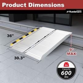 Ruedamann 3 Feet Portable Wheelchair Ramp for Doorways, Non-Slip Aluminum Wheelchair Ramp, Folding Ramp for Home Steps, Threshold Ramp for Wheelchairs, Scooters, Steps, Stairs, Walkers, Pets