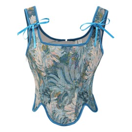 KUOSE Women's Renaissance Corset Top Floral Print Lace-up Vintage Medieval Corsets Vest