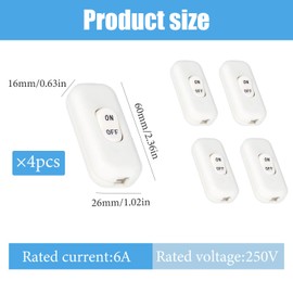 CYIOU 4 Pack Inline Switch White 250V/6Amp Lamp Switch Inline Inline Switch for Table Lamp Bedside Lamp Desk Table Light Electrical Cord
