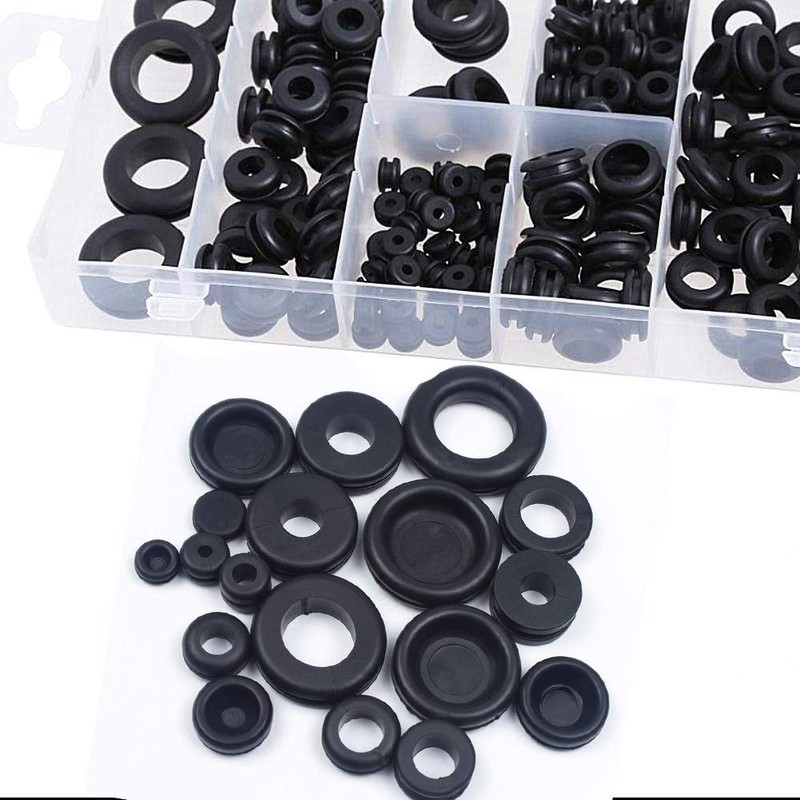 Litensh 125pcs Black Rubber Grommet Assortment Kit, Electrical Grommets Wire