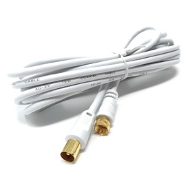 DRUT 5m RF TV Aerial Male to F Type Connector Male Plug Coaxial Coax Cable, Lead, 75 Ohm, 3C-2V (16ft, White Gold Connectors)