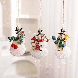 Festive Ornaments, Christmas Tree Decorations, 2 Pack Assorted Santa Designs with Strings, Hanging Ornaments, Pandents for Christmas, New Year, Party Supplies (Snowmen, Pack of 3)