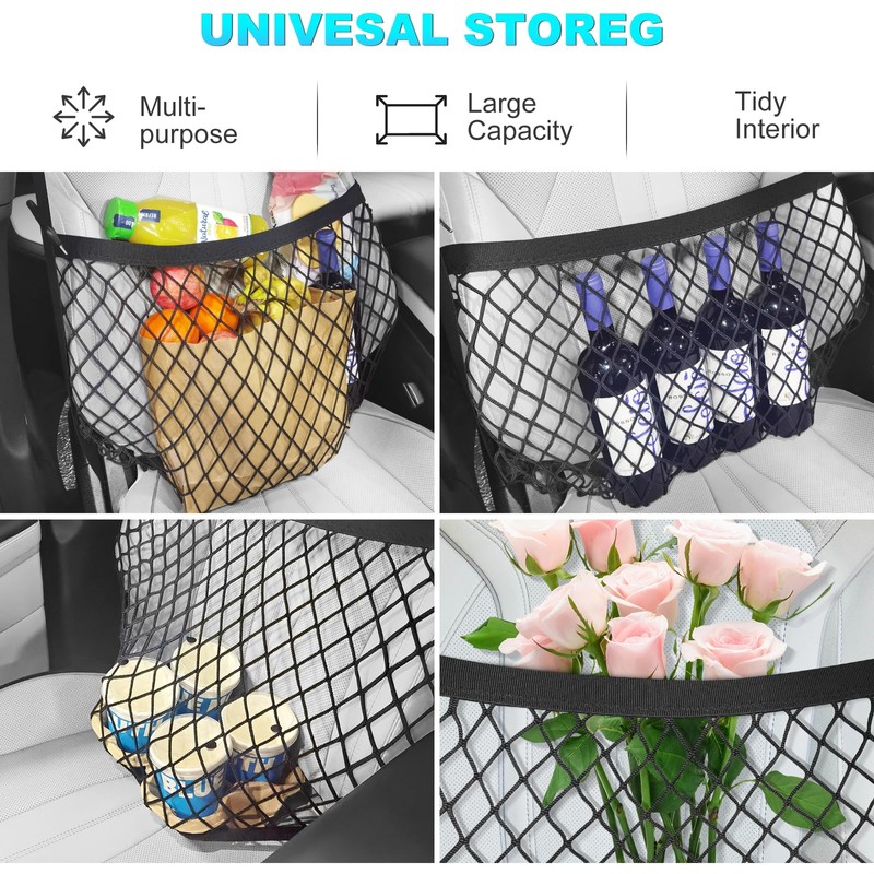 Car Front Seat Organizer Net, Automotive Storage Mesh Pocket for