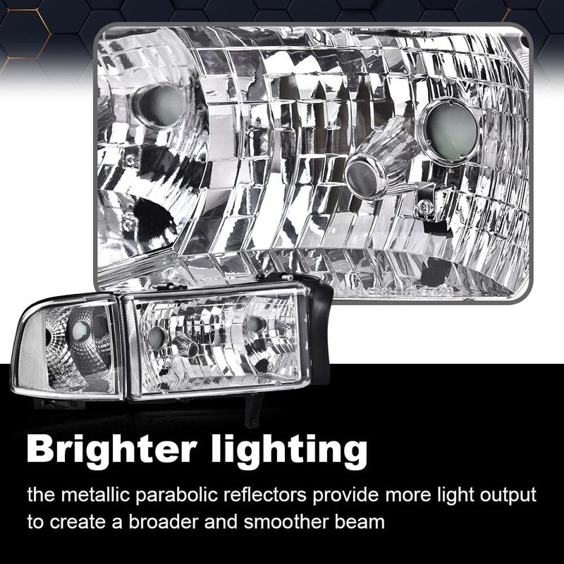 PIT66 Headlights Assembly Compatible with 1994-2001 Dodge Ram 1500/1994-2002 Dodge